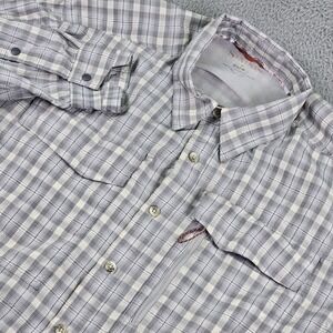 Simms COR3 Shirt Mens XL Gray Plaid Long Sleeve Fishing Button Up Outdoor Vented